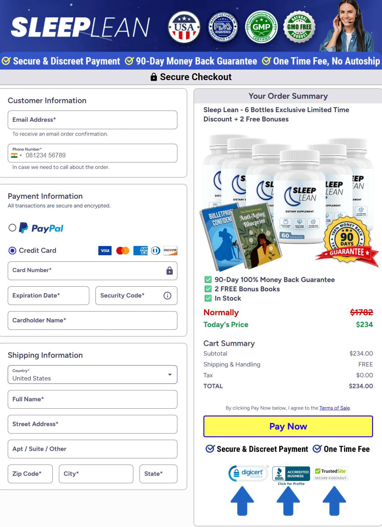 Sleep Lean Checkout Page.